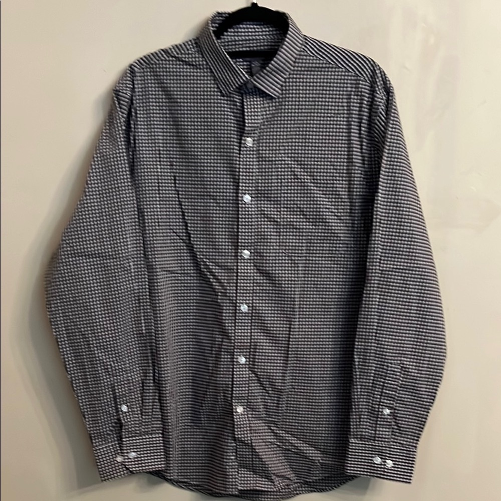 Van Heusen Black Tan White Checkered Button Down 100% Cotton  Shirt Size L